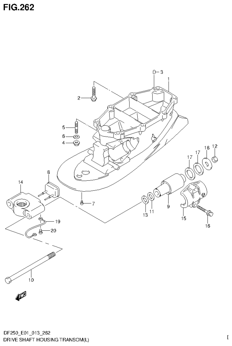 Suzuki DF200T, DF200Z, DF225T, DF225Z, DF250T, DF250Z DRIVE SHAFT HOUSING TRANSOM(L) (DF200T E40) parts diagram